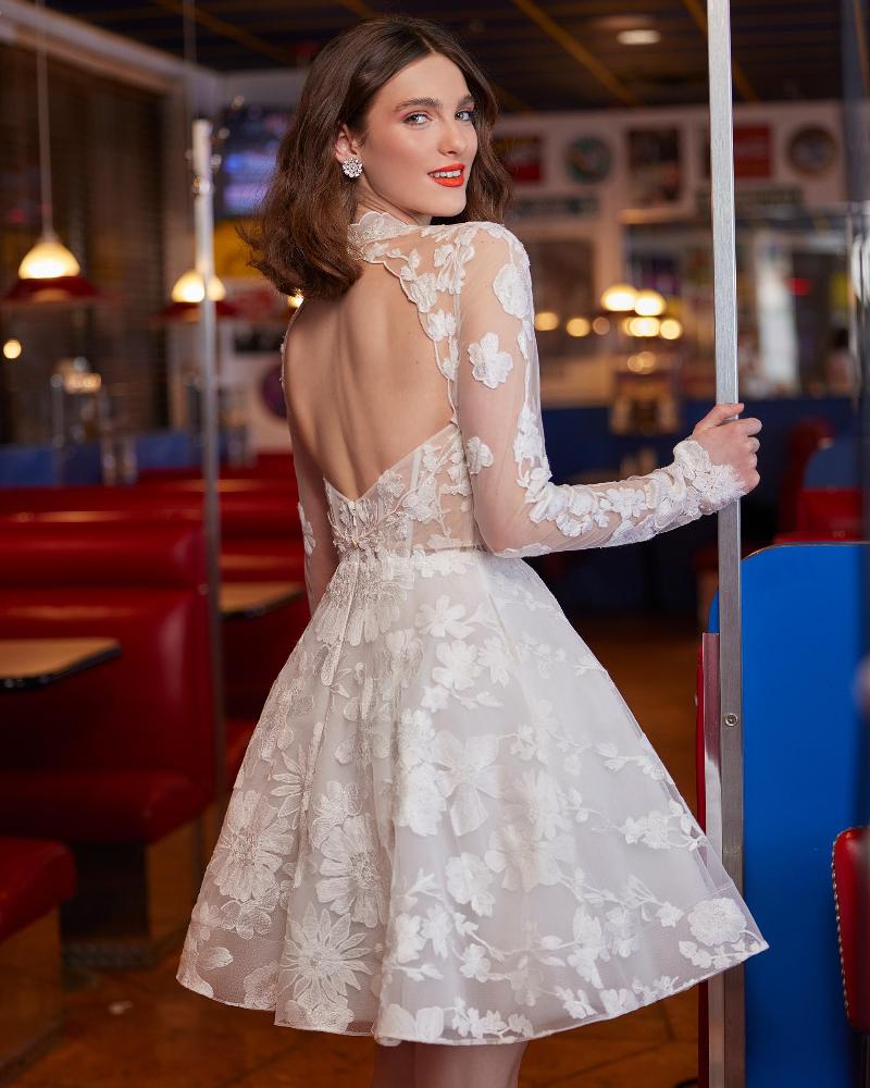 Aa2347 lace mini wedding dress with detachable long sleeve jacket1